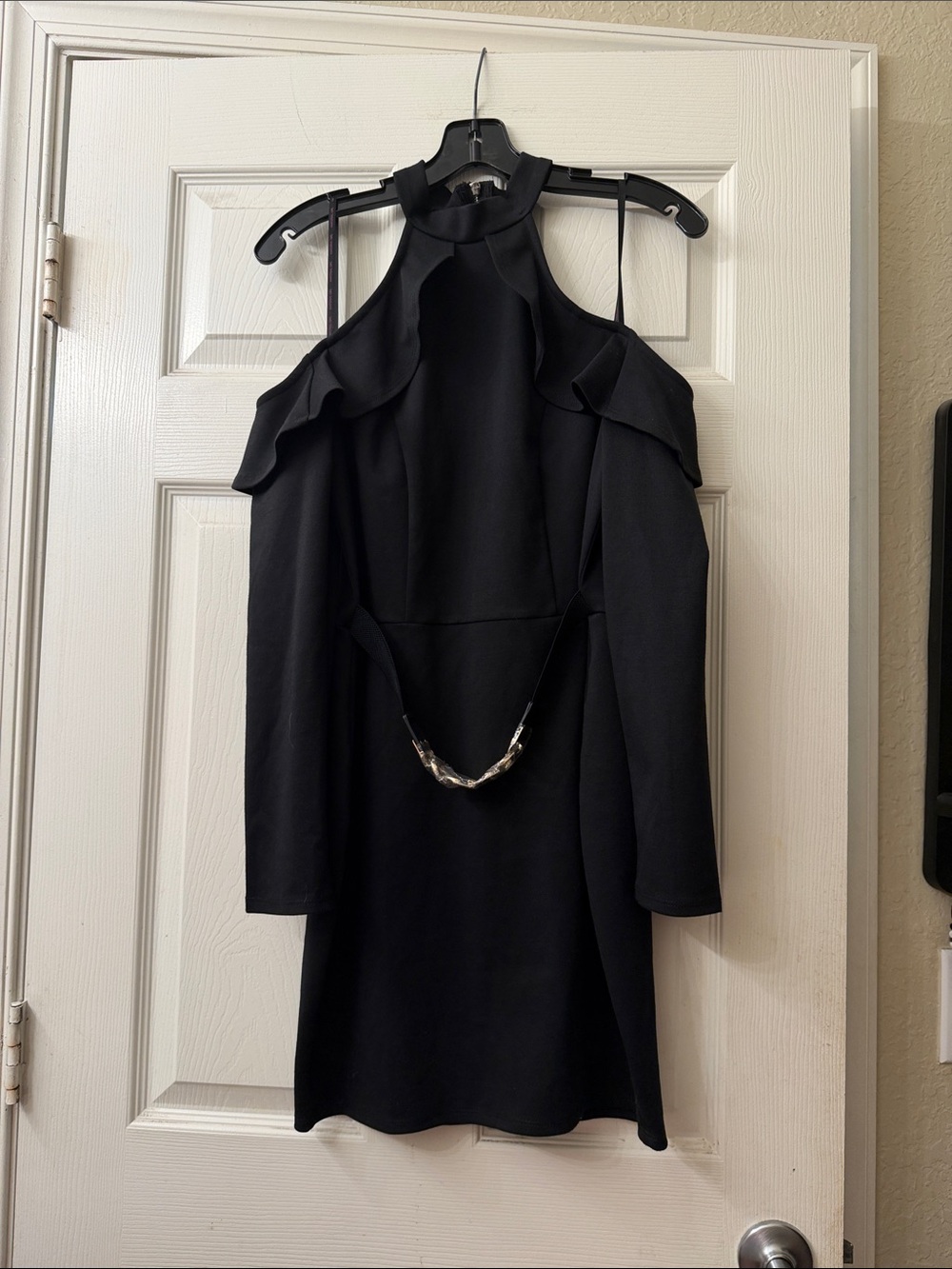 Material Girl Black Cold-Shoulder Halter Dress